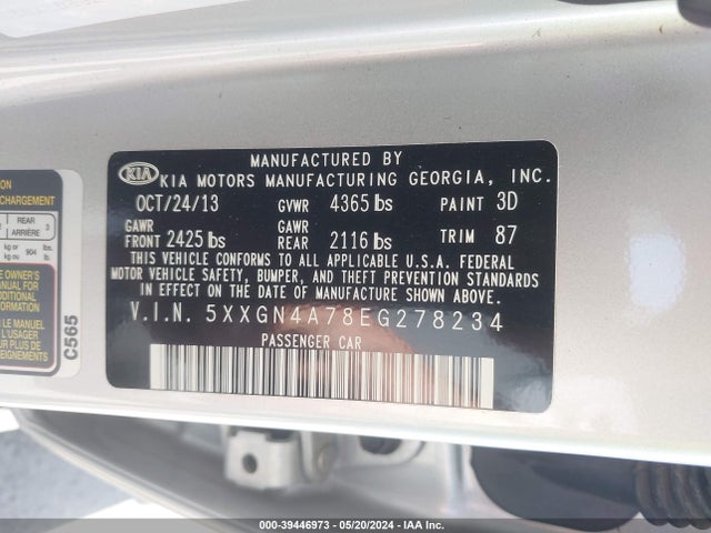 KIA OPTIMA EX 2014 5XXGN4A78EG278234 Image 9