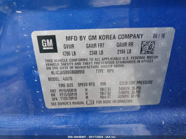 KL4CJASB9GB688958 Buick Encore