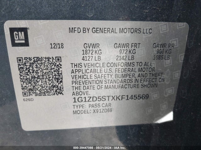 Chevrolet MALIBU LT 2019 1G1ZD5STXKF145569 Image 9