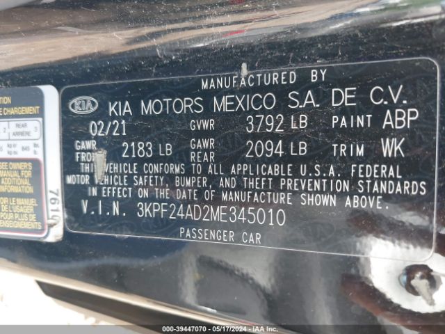 3KPF24AD2ME345010 KIA Forte Lxs