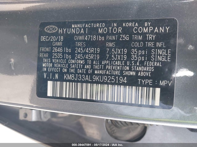 Hyundai Tucson Night 2019 KM8J33AL9KU925194 Image 9
