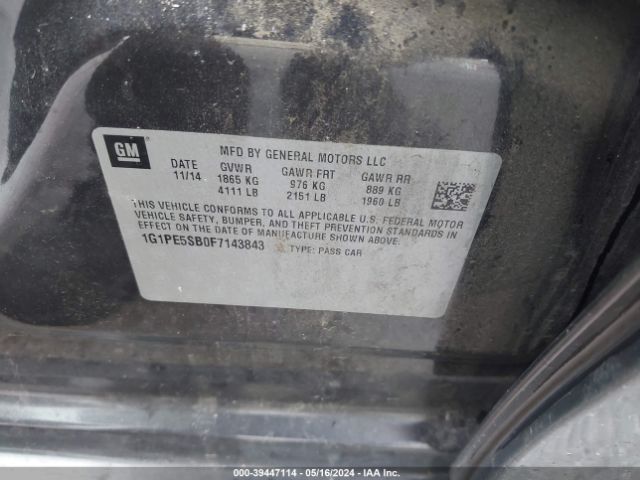 1G1PE5SB0F7143843 Chevrolet Cruze 2lt Auto