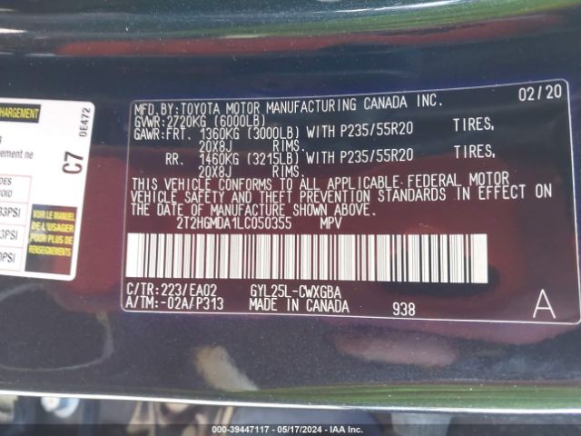 2T2HGMDA1LC050355 Lexus RX 450H