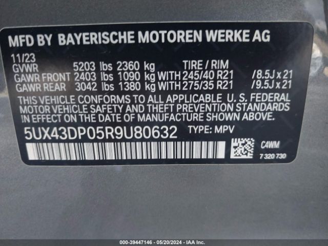 5UX43DP05R9U80632 BMW X3 Sdrive30i