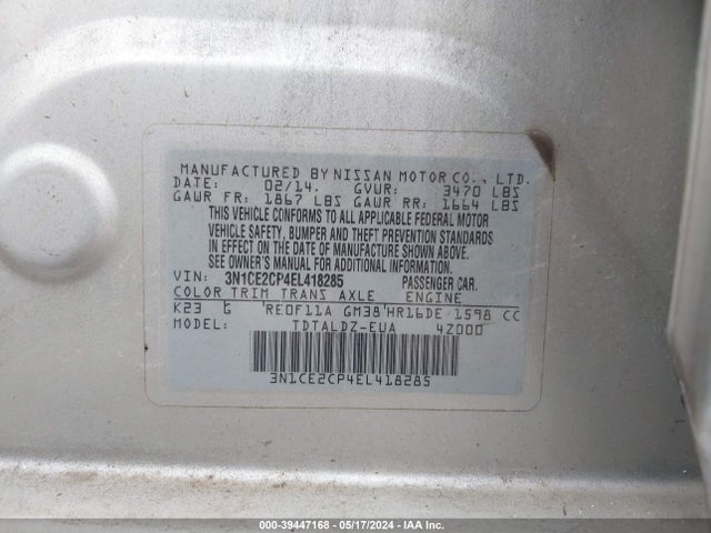 Nissan Versa Note S (sr)/s Plus/sv 2014 3N1CE2CP4EL418285 Image 9