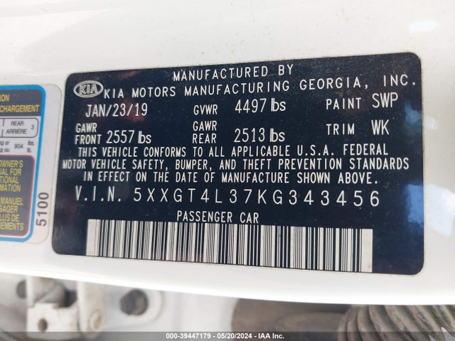 KIA Optima Lx 2019 5XXGT4L37KG343456 Image 9