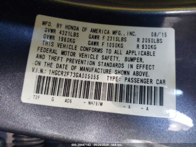 1HGCR2F73GA005055 Honda ACCORD EX