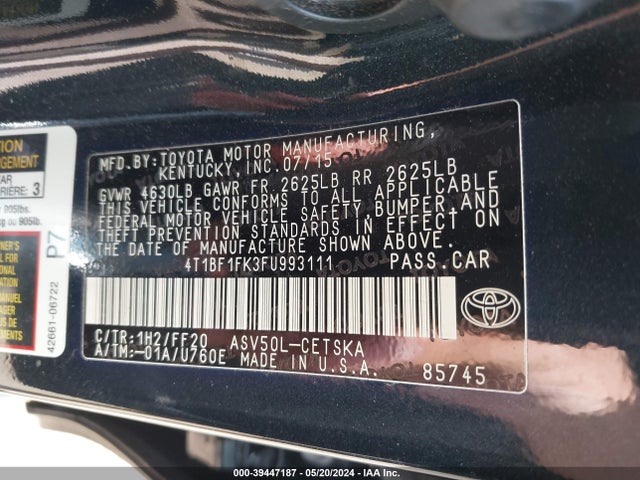 Toyota CAMRY SE 2015 4T1BF1FK3FU993111 Image 9