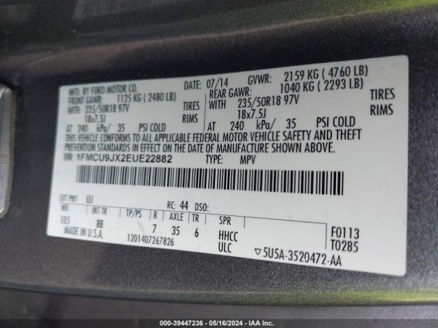 1FMCU9JX2EUE22882 Ford Escape Titanium