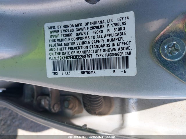 Honda CIVIC EX 2014 19XFB2F83EE258797 Image 9
