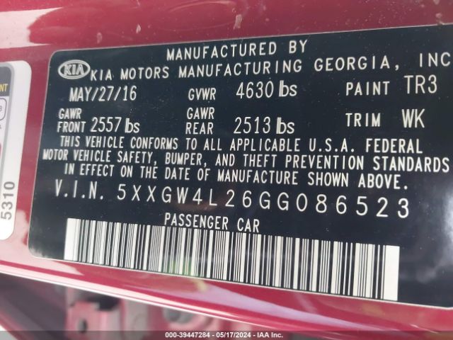 5XXGW4L26GG086523 KIA Optima Sx Turbo