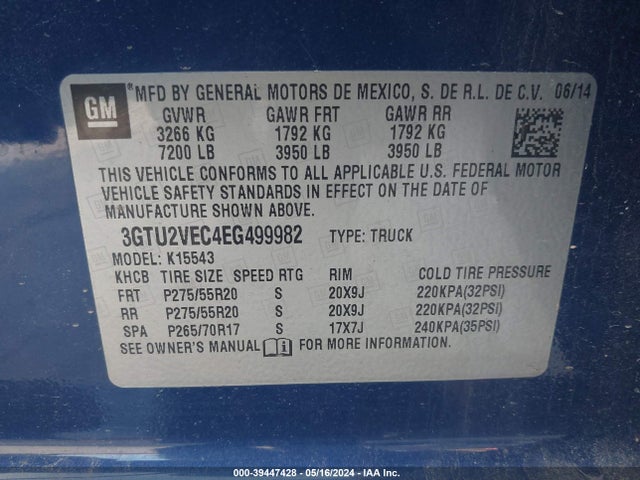 GMC Sierra 1500 Slt 2014 3GTU2VEC4EG499982 Image 9