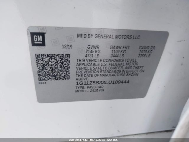 1G11Z5S33LU109444 Chevrolet Impala Fwd Lt