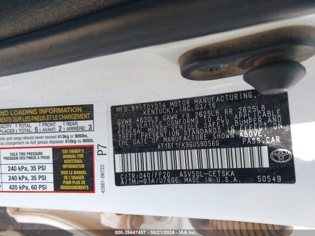 Toyota CAMRY SE 2016 4T1BF1FK9GU590560 Image 9