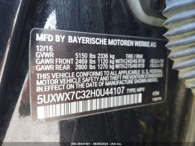 5UXWX7C32H0U44107 BMW X3 Xdrive35i