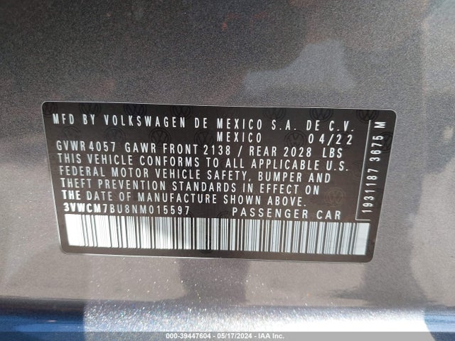 Volkswagen Jetta 1.5t S 2022 3VWCM7BU8NM015597 Image 9