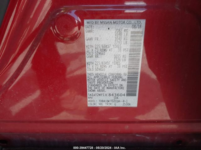 5N1AT2MT5JC843604 Nissan ROGUE SV