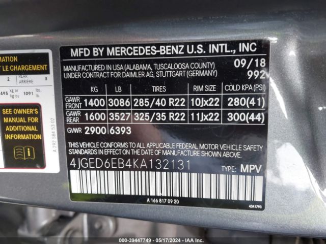 4JGED6EB4KA132131 Mercedes-Benz Amg Gle 43 Coupe 4matic