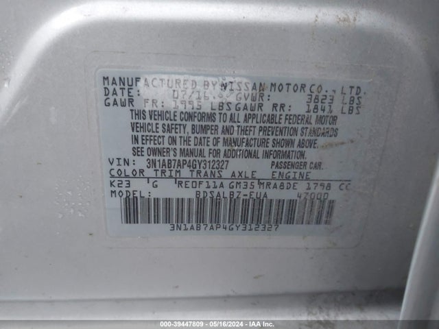 Nissan SENTRA S 2016 3N1AB7AP4GY312327 Image 9