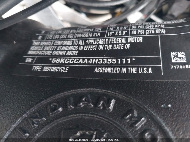 2017 INDIAN MOTORCYCLE CO. CHIEF 56KCCCAA4H3355111 Photo 9