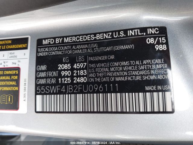 55SWF4JB2FU096111 Mercedes-Benz C 300 Luxury/sport
