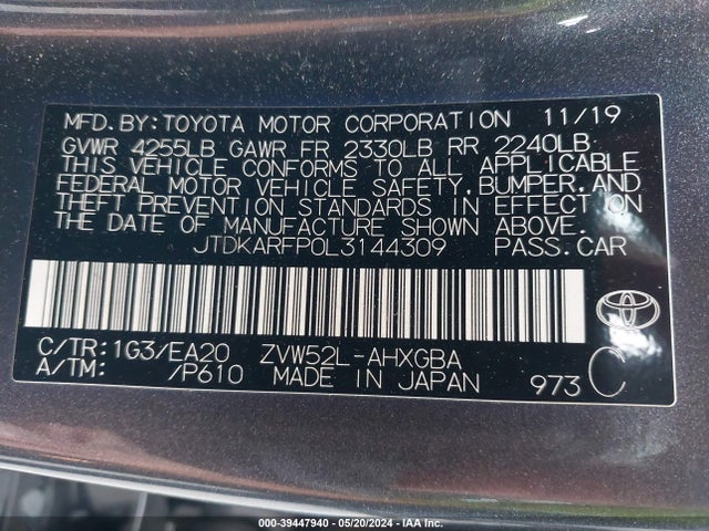 Toyota Prius Prime Xle 2020 JTDKARFP0L3144309 Image 9
