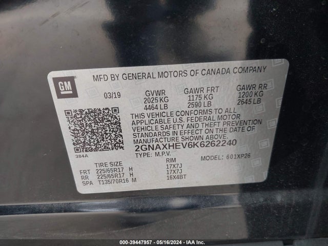 Chevrolet EQUINOX LS 2019 2GNAXHEV6K6262240 Image 9