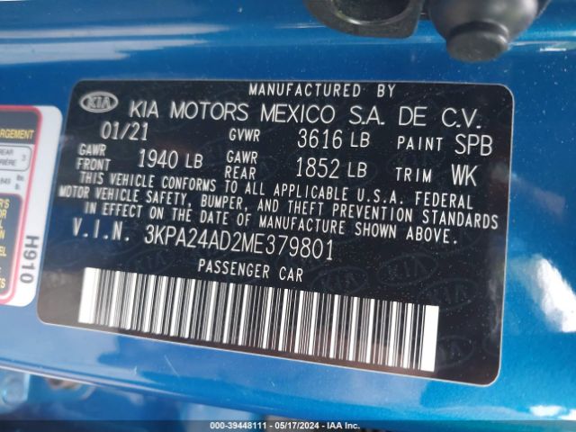 3KPA24AD2ME379801 KIA RIO S