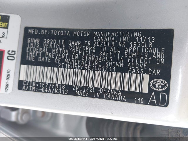 Toyota COROLLA LE 2014 2T1BURHE8EC061711 Image 9