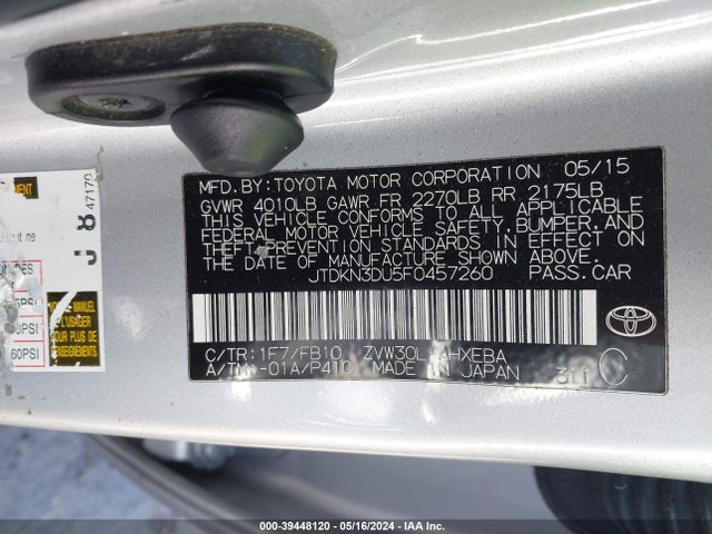 Toyota Prius Two 2015 JTDKN3DU5F0457260 Image 9
