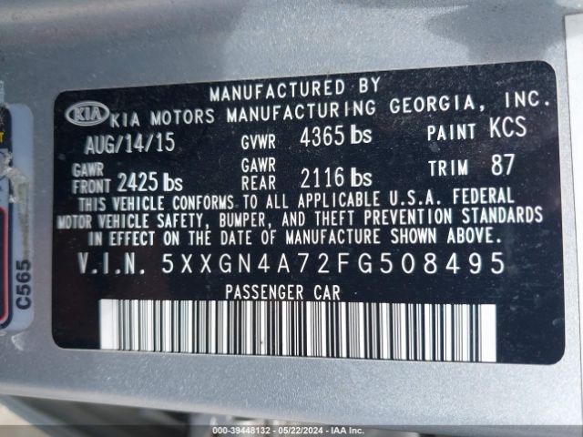 5XXGN4A72FG508495 KIA OPTIMA EX