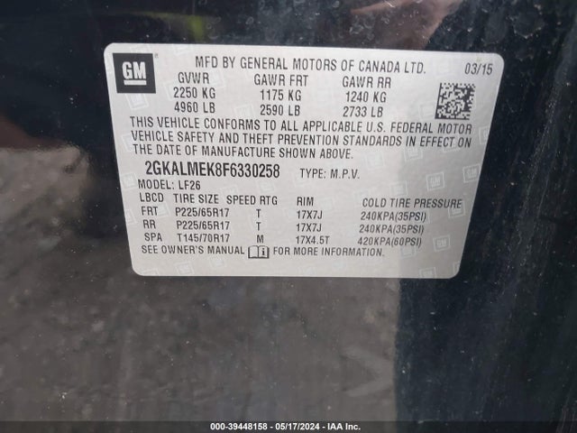 GMC Terrain Sle-1 2015 2GKALMEK8F6330258 Image 9