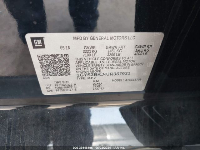 1GYS3BKJ4JR367931 Cadillac Escalade Luxury