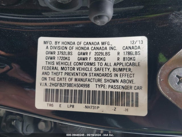 Honda Civic Ex-l 2014 2HGFB2F98EH504998 Image 9