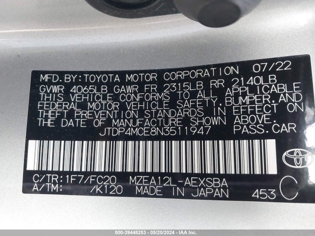 Toyota COROLLA SE 2022 JTDP4MCE8N3511947 Image 9