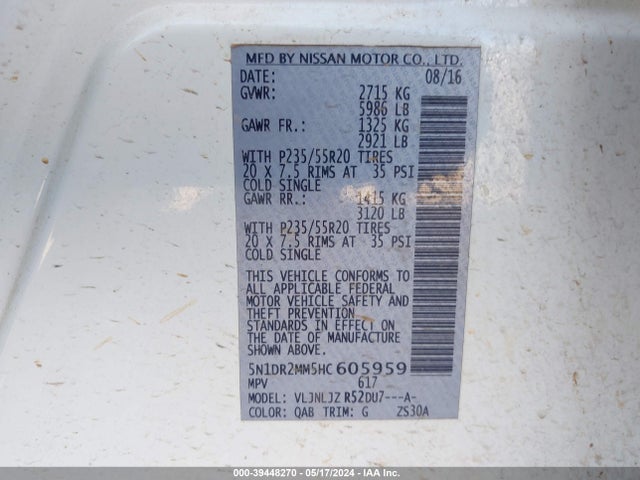 Nissan Pathfinder Platinum 2017 5N1DR2MM5HC605959 Image 9