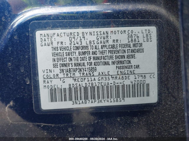 Nissan SENTRA SV 2019 3N1AB7AP3KY415859 Image 9