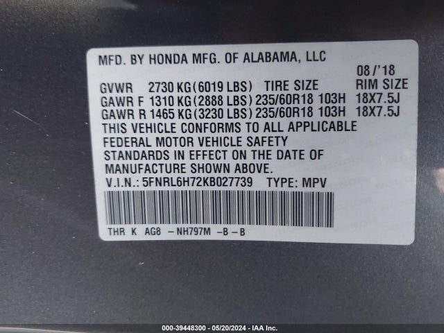 Honda Odyssey Ex-l 2019 5FNRL6H72KB027739 Image 9