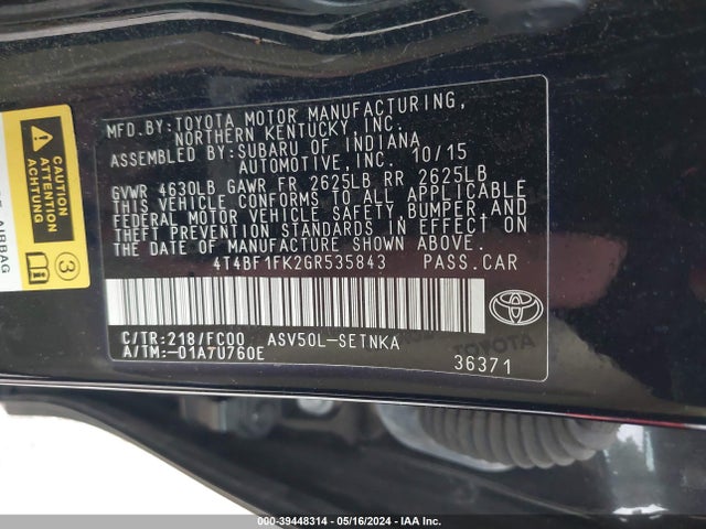Toyota CAMRY LE 2016 4T4BF1FK2GR535843 Image 9