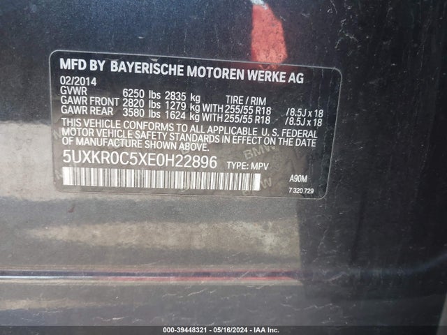 BMW X5 Xdrive35i 2014 5UXKR0C5XE0H22896 Image 9