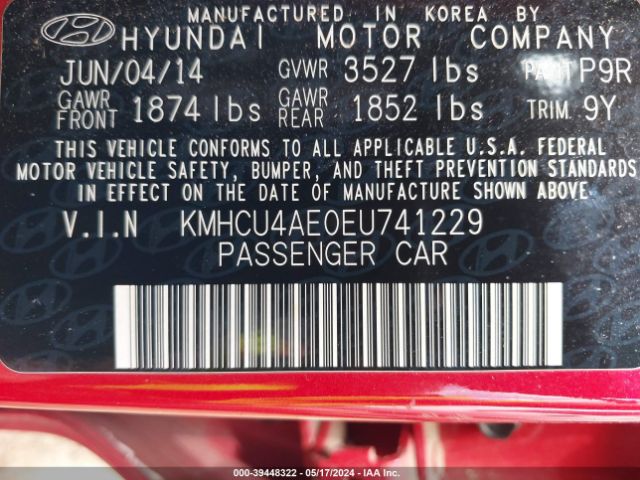 KMHCU4AE0EU741229 Hyundai ACCENT GLS
