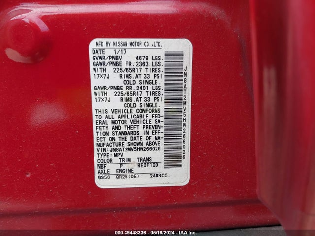 Nissan ROGUE S 2017 JN8AT2MV5HW266026 Image 9