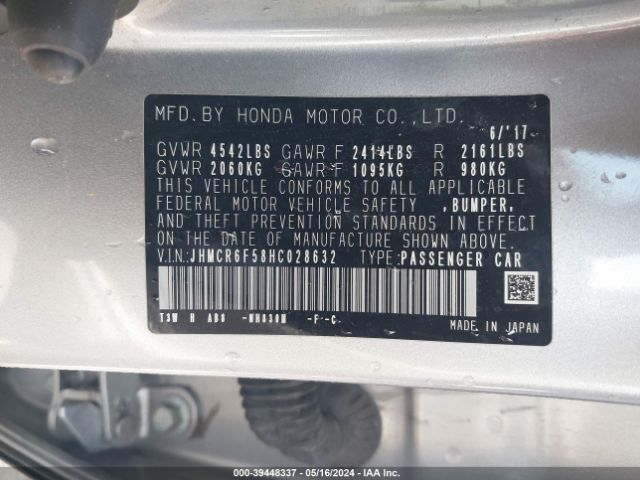 JHMCR6F58HC028632 Honda Accord Hybrid Ex-l