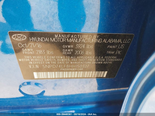 Hyundai ELANTRA SE 2017 5NPD74LF8HH150327 Image 9