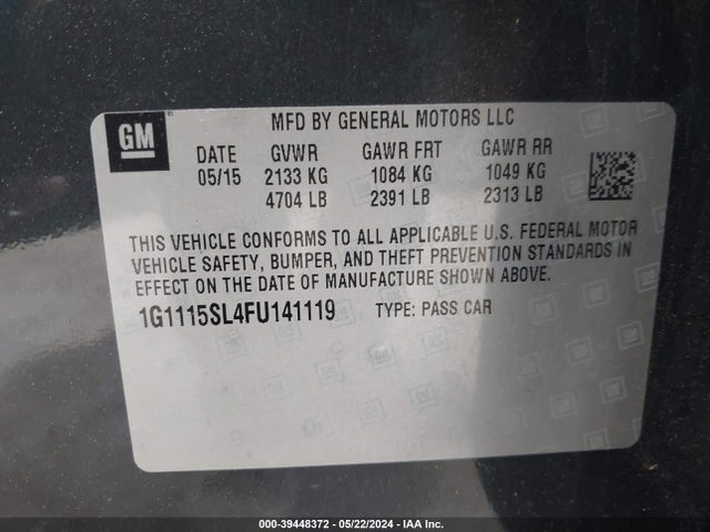 Chevrolet IMPALA 1LT 2015 1G1115SL4FU141119 Image 9