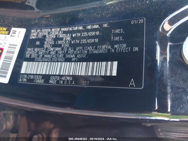 Toyota Highlander Xle 2020 5TDGZRAH2LS501860 Image 9