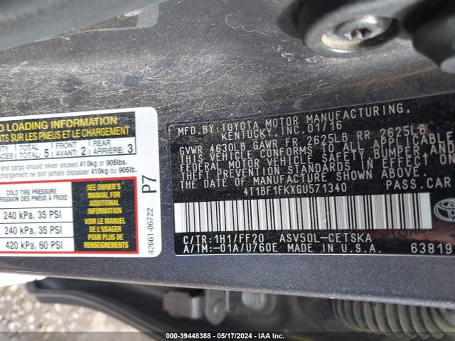 Toyota CAMRY SE 2016 4T1BF1FKXGU571340 Image 9