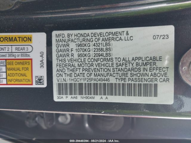 1HGCY1F25PA049446 Honda ACCORD LX