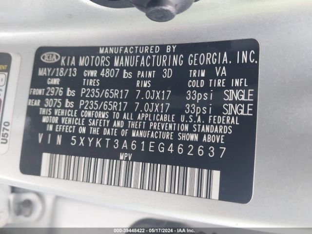 5XYKT3A61EG462637 KIA SORENTO LX