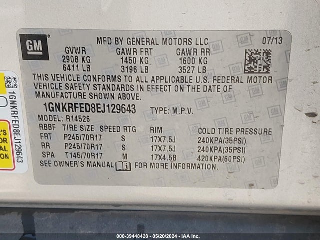 Chevrolet Traverse Ls 2014 1GNKRFED8EJ129643 Image 9